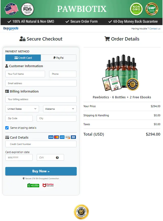 Pawbiotix order page